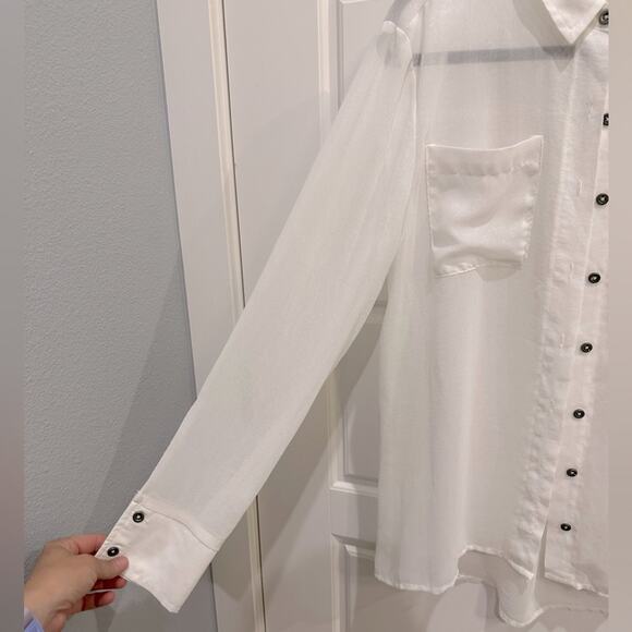 Mudd Sheer Longsleeve Blouse Button up Top -cream Y2K - Picture 3 of 5